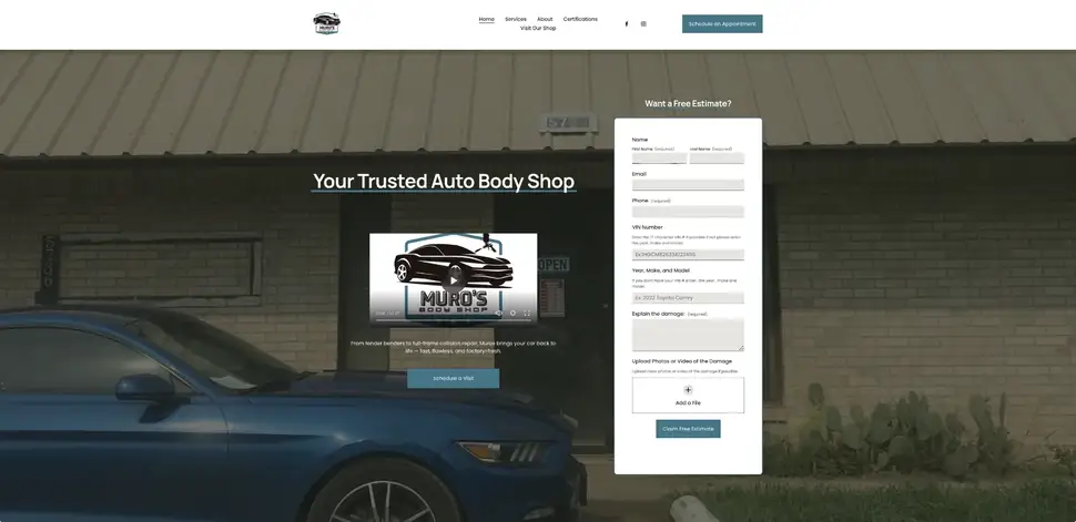 Muro’s Auto Body website or campaign result