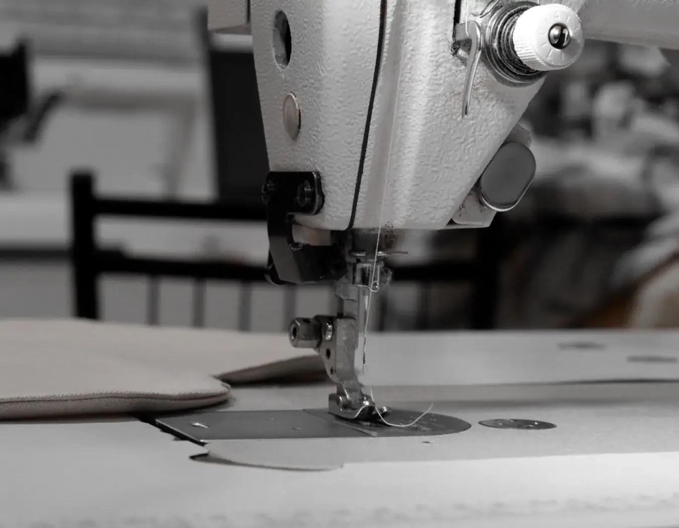 Editorial photograph of an industrial sewing machine