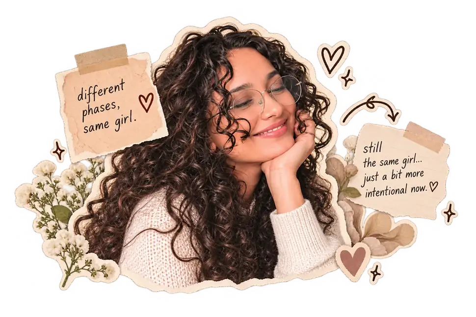 Waniya scrapbook portrait with handwritten notes about growth and intention