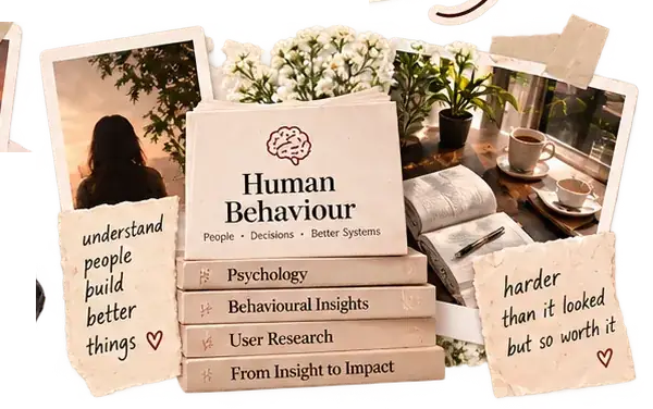 Human behaviour scrapbook with notes and psychology books